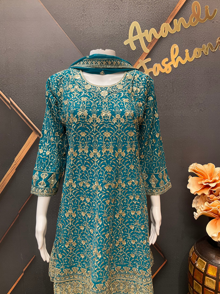 Rama Blue Party Wear Georgette Palazzo set