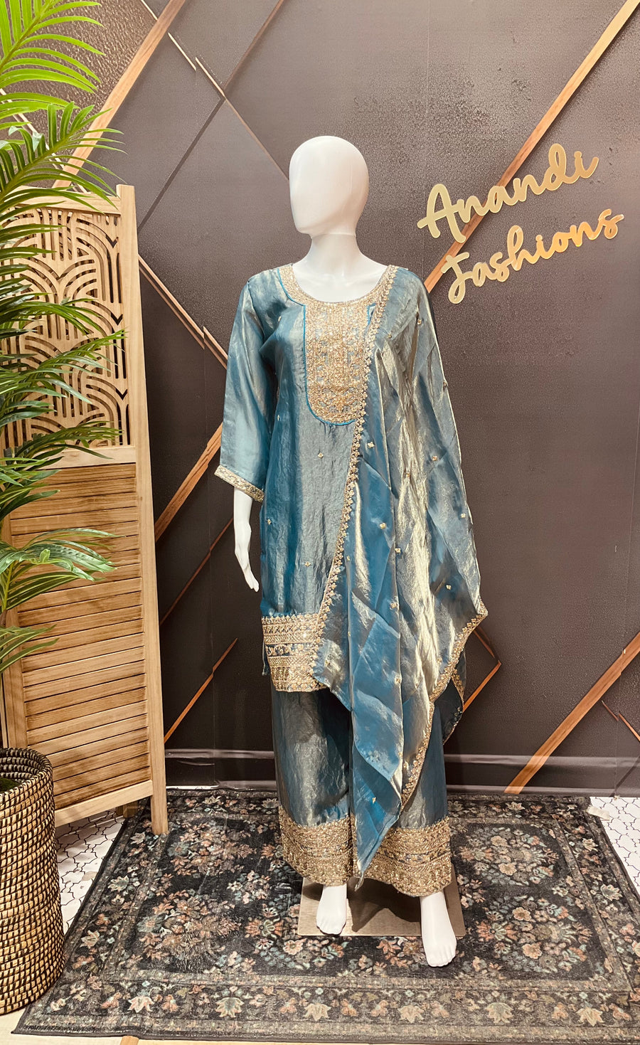Women’s Pastel Blue Party Wear Palazzo Set