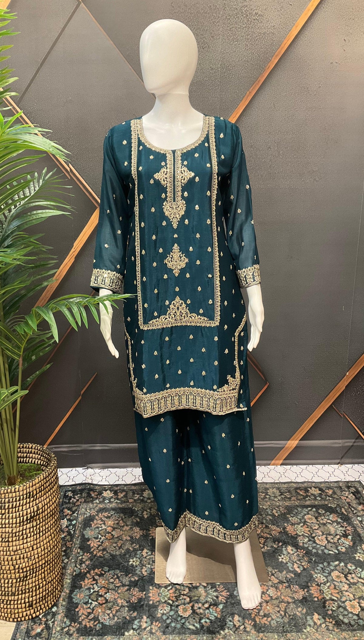 Peacock Blue Party Wear Palazzo Set - Elegant Ethnic Wear
