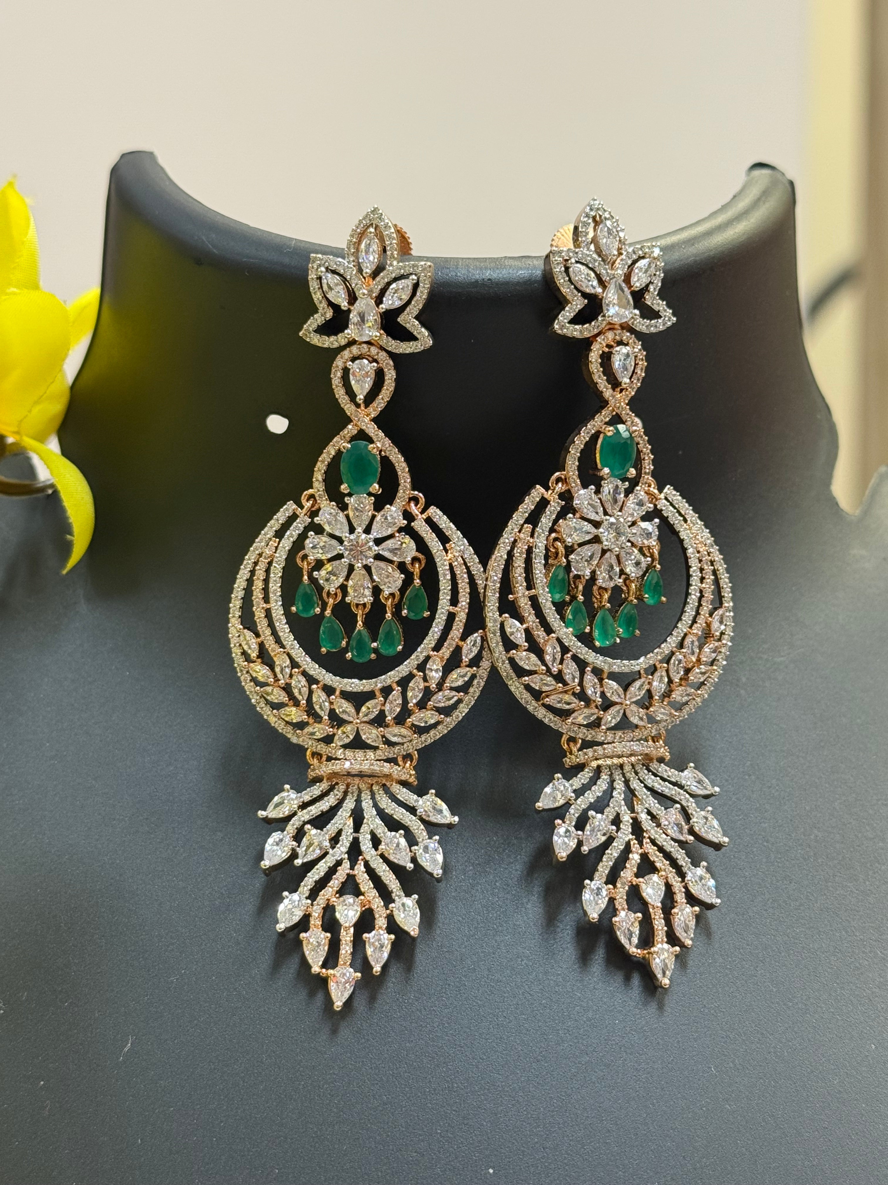 Rose Gold CZ Long Earrings