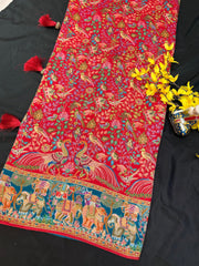 Premium Kashmiri Silk Red Saree with All Over Design