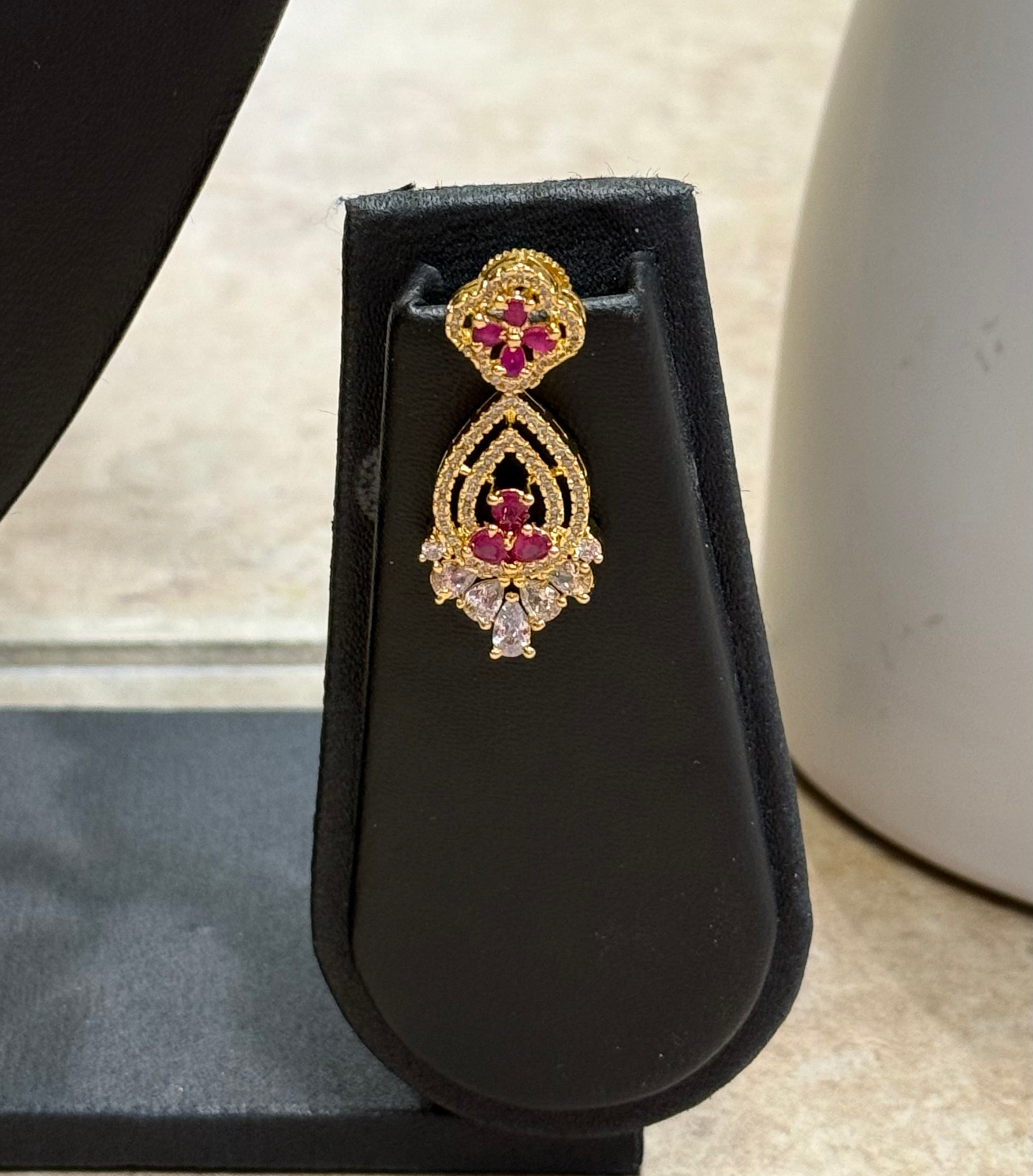 CZ Necklace Set with Ruby stones