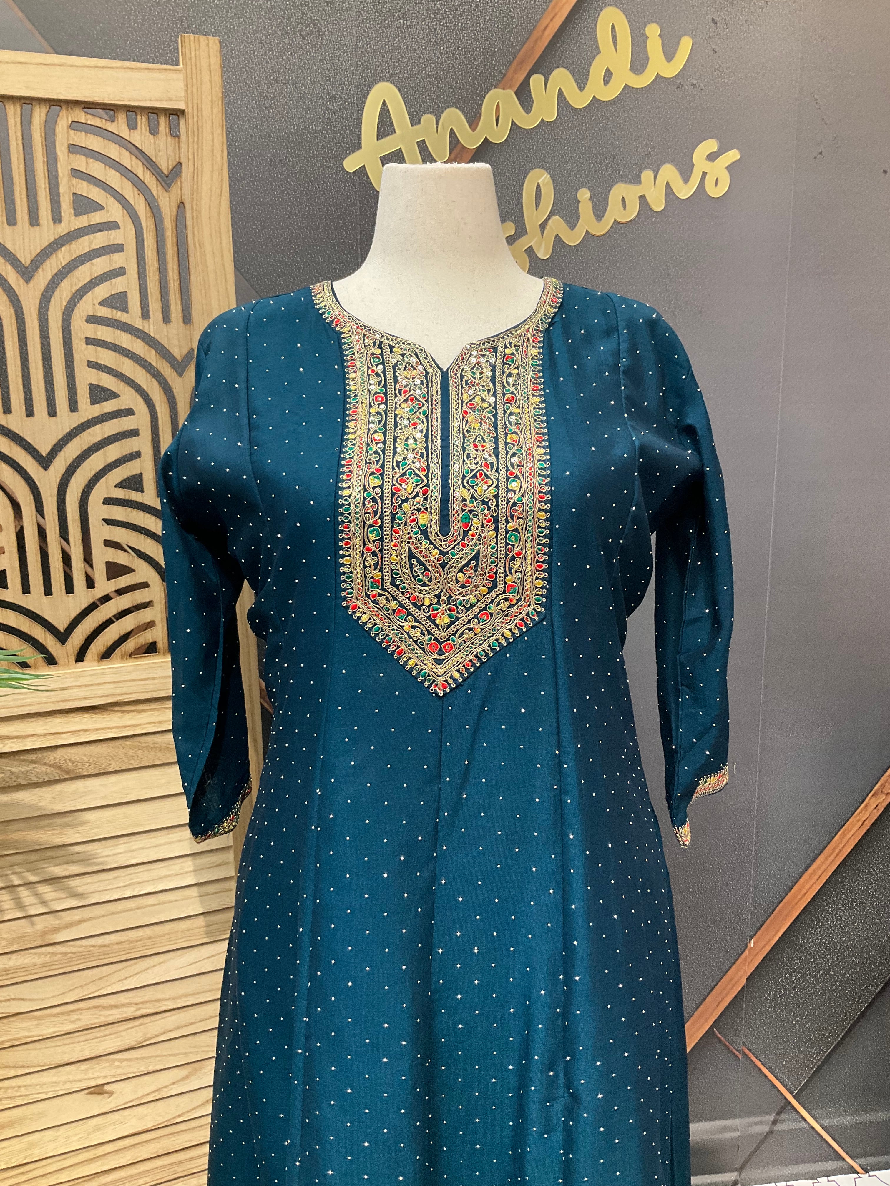 Plus Size - Teal Blue Color Anarkali Kurti set