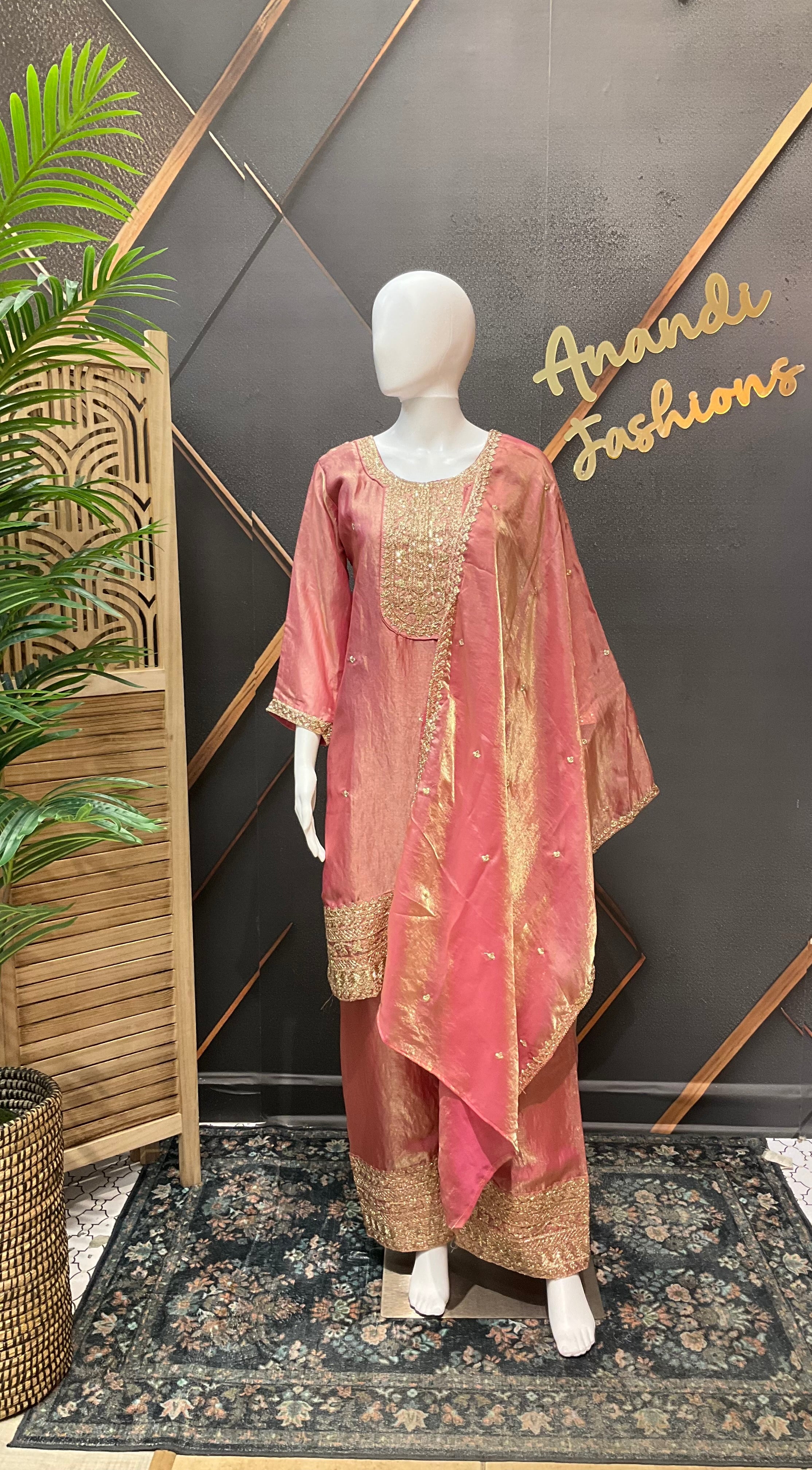 Women’s Pastel Pink Party Wear Palazzo Set