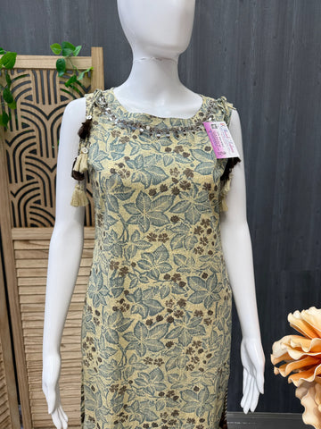 Size 38 Pure Cotton Sleeveless Kurti | Printed Women's Ethnic Wear