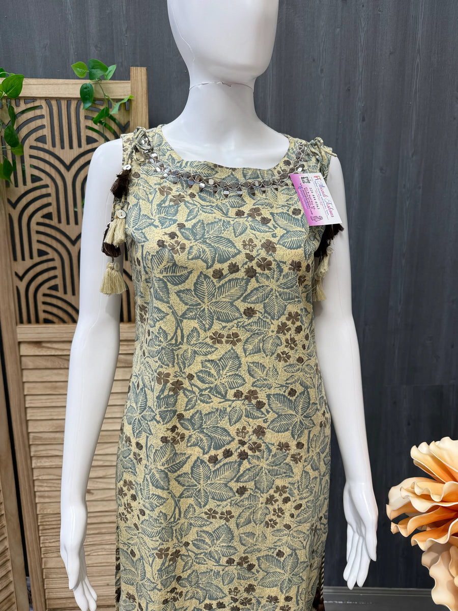 Size 38 Pure Cotton Sleeveless Kurti | Printed Women's Ethnic Wear