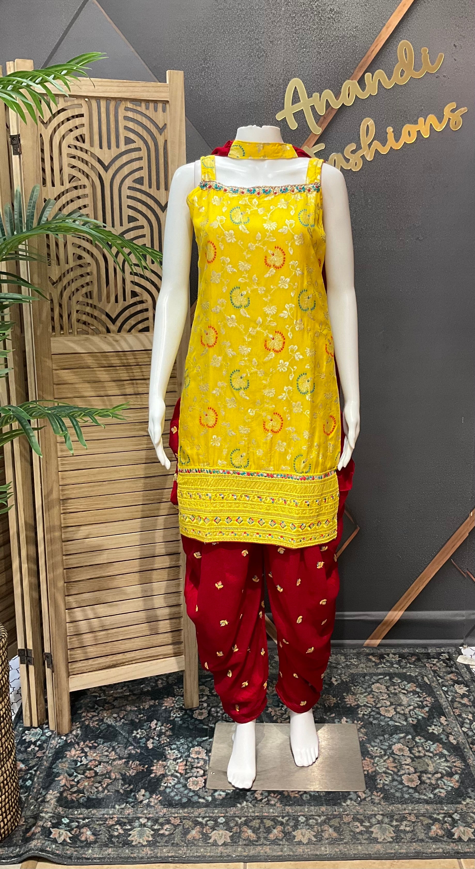 Yellow & Red - Teens patiala/Kurti set