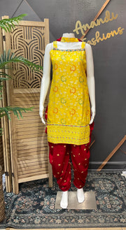 Yellow & Red - Teens patiala/Kurti set