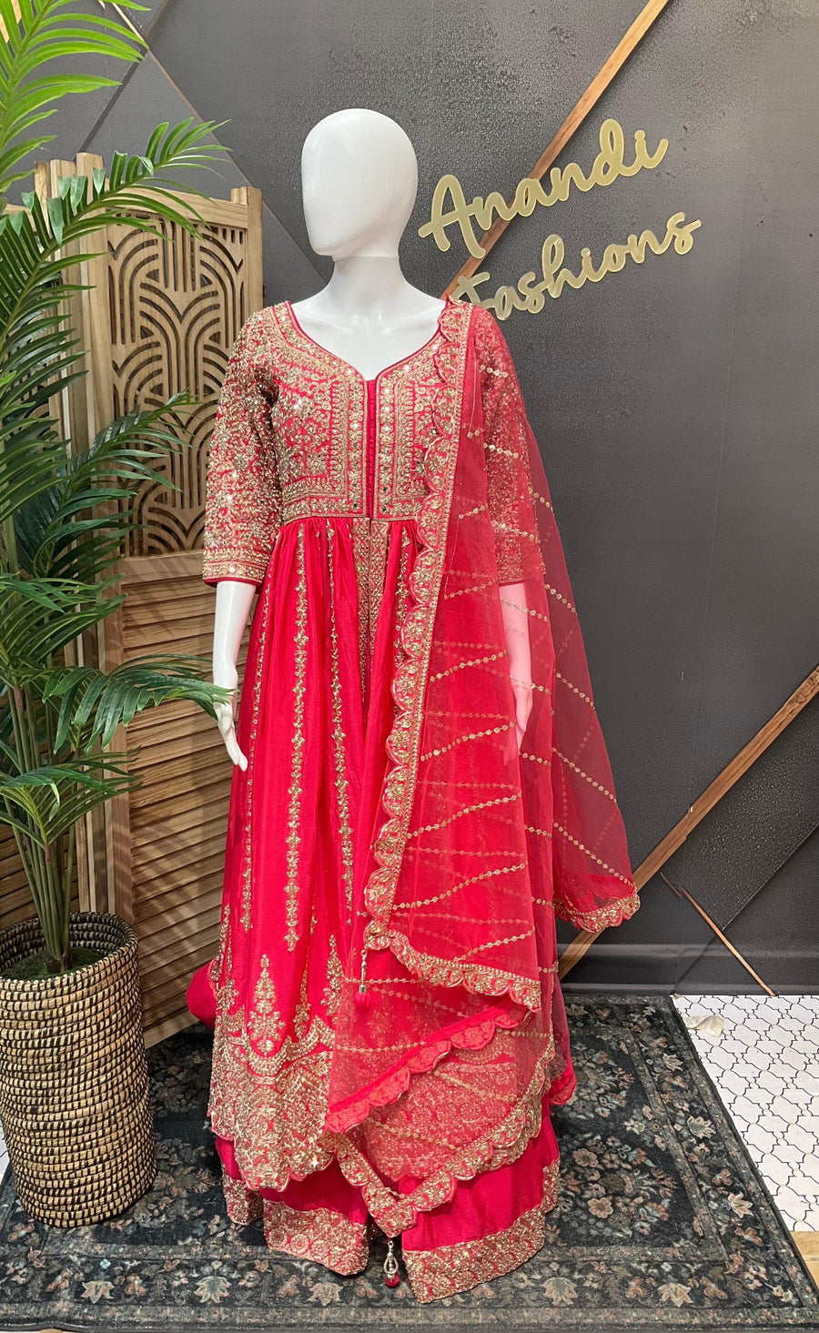 Pink Heavy Embroidered Party Lehenga Set with Long Top