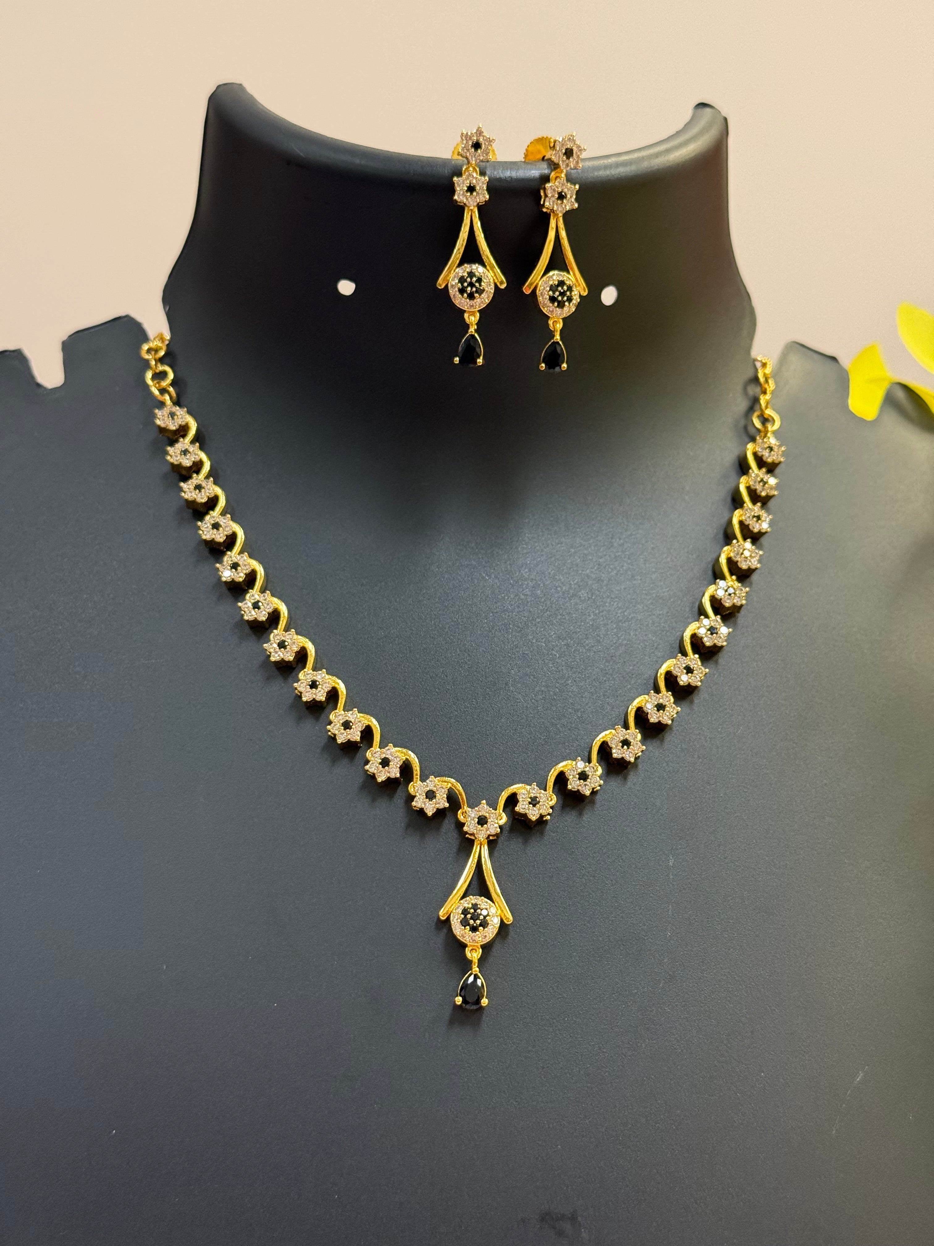 CZ Necklace set with Black Stones