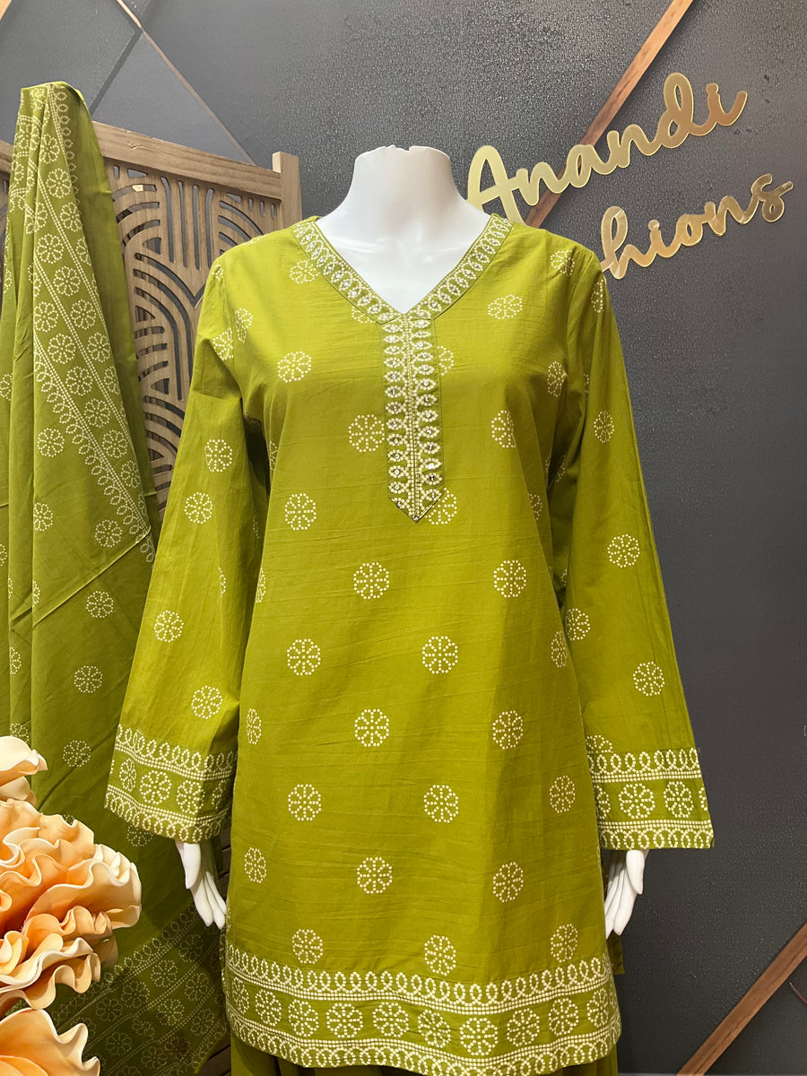 Green - Jaipur Cotton Patiyala Kurti set