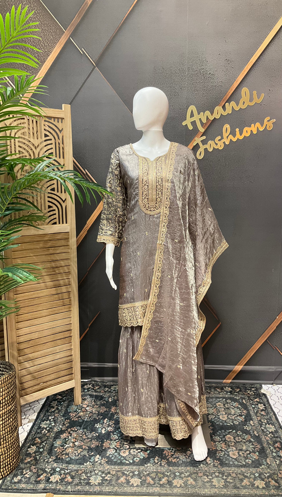 Women’s Taupe Color Party Wear Palazzo Set
