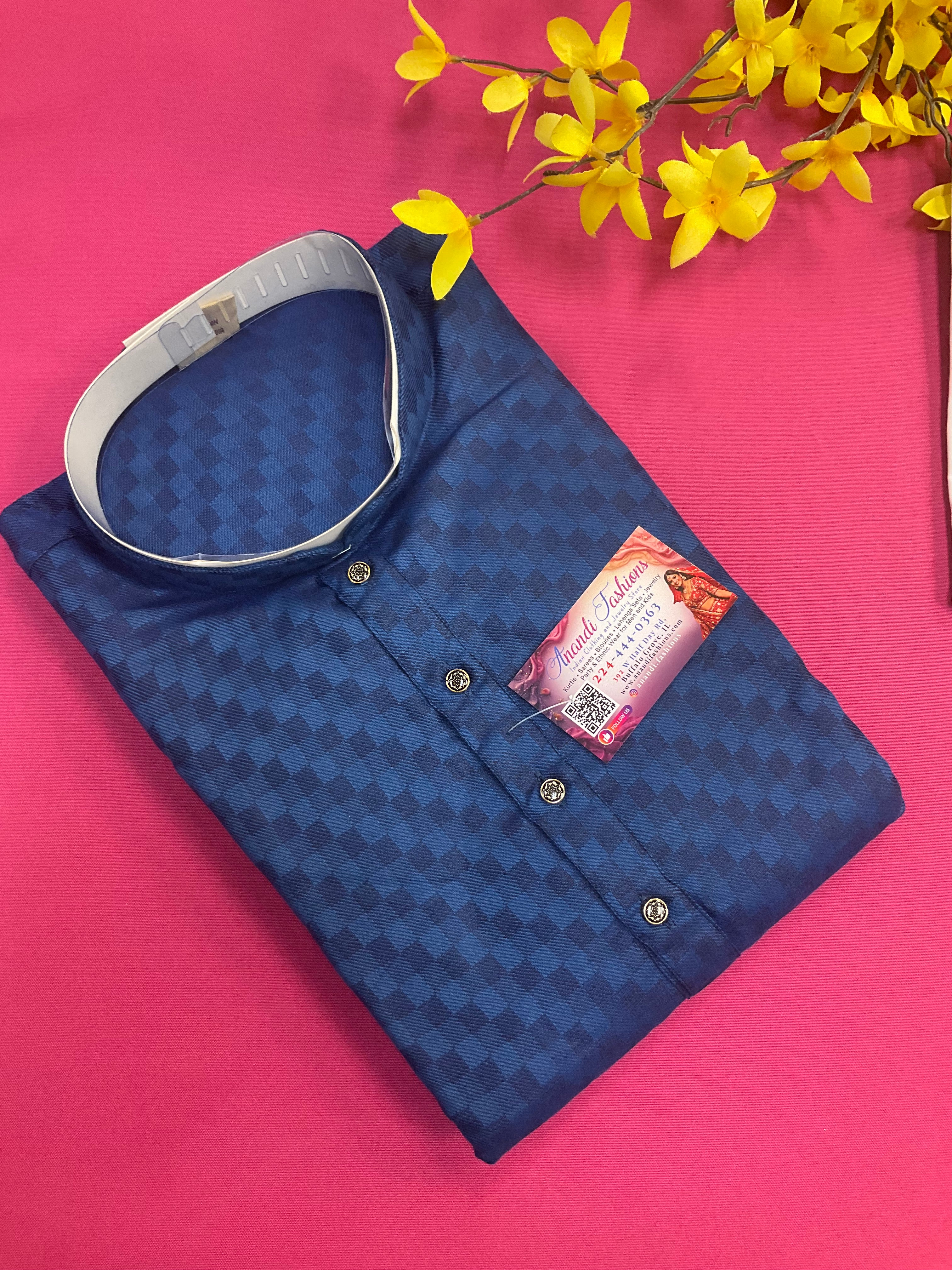 Blue Checks Mens kurta set