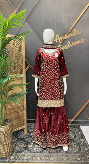 Maroon Party Wear sharara set