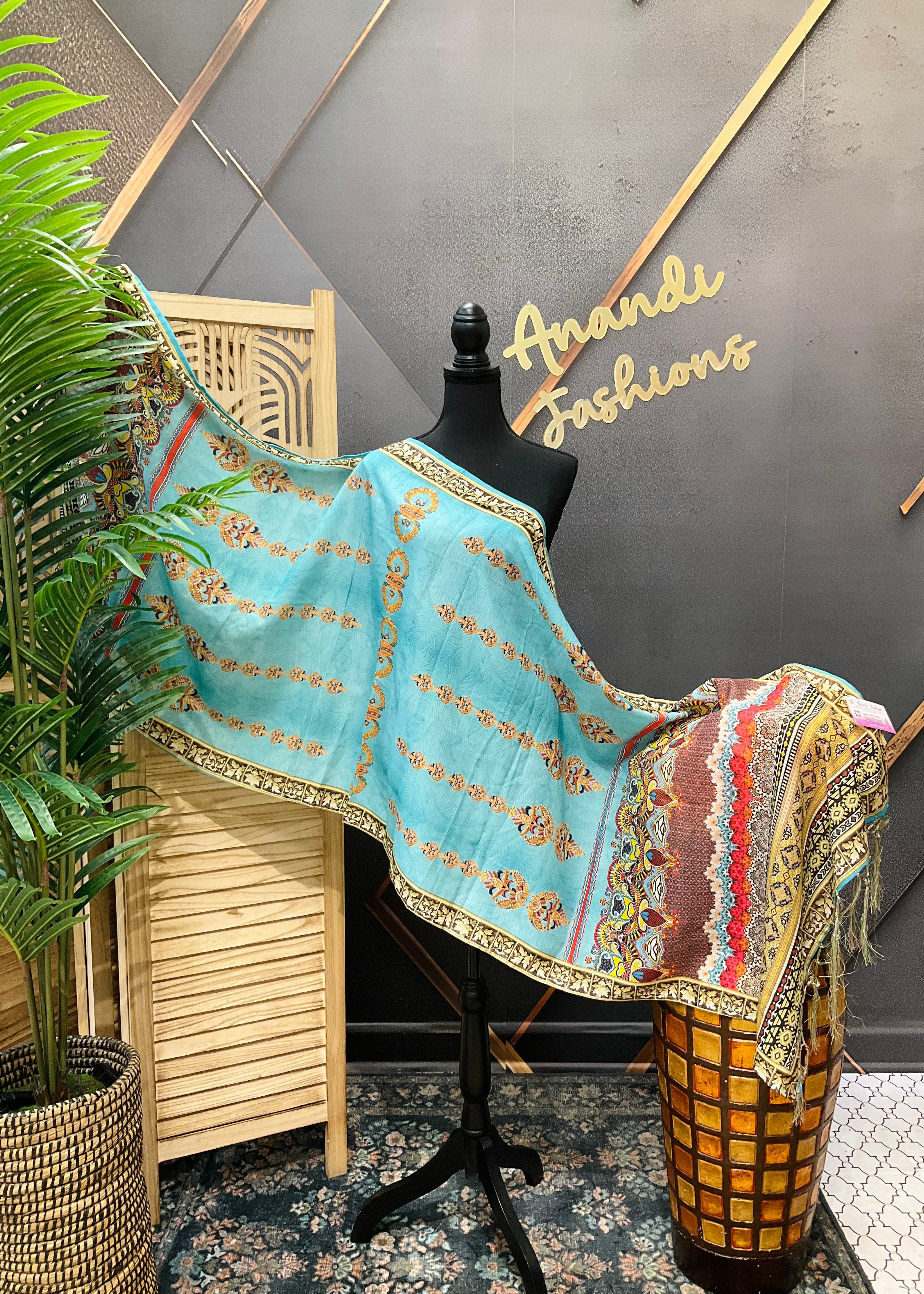 Blue Digital print duppatta