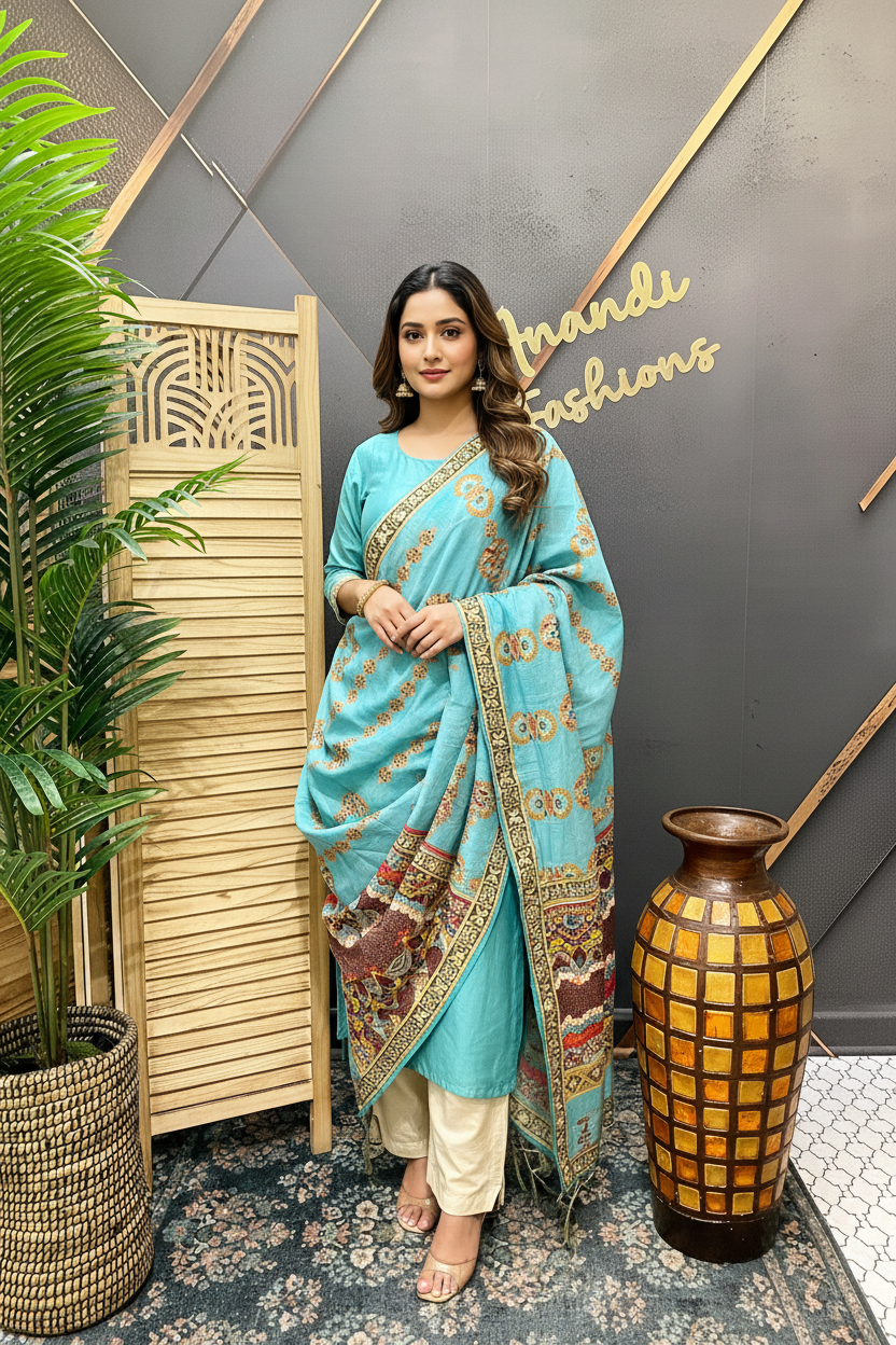 Blue Digital Print Dupatta