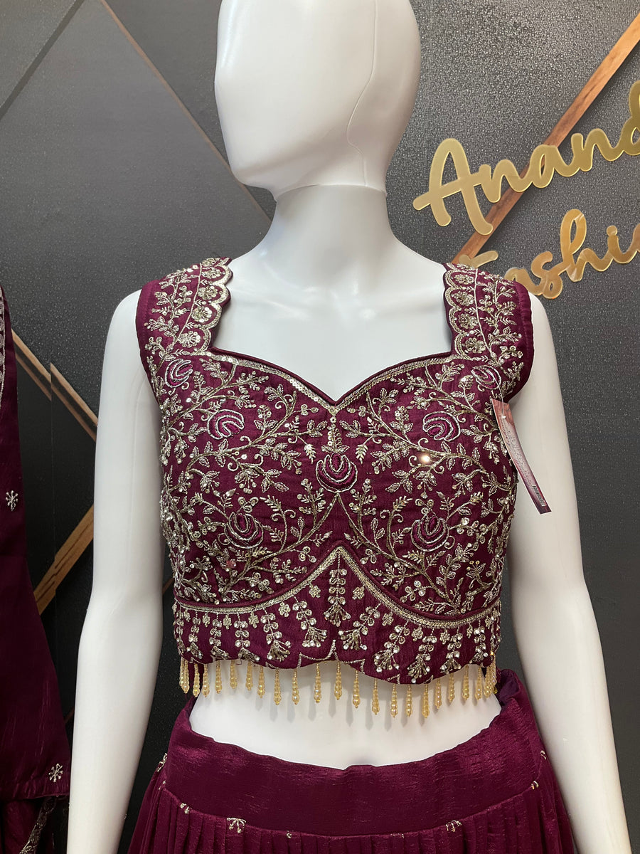 Wine Color Party Wear Lehenga set