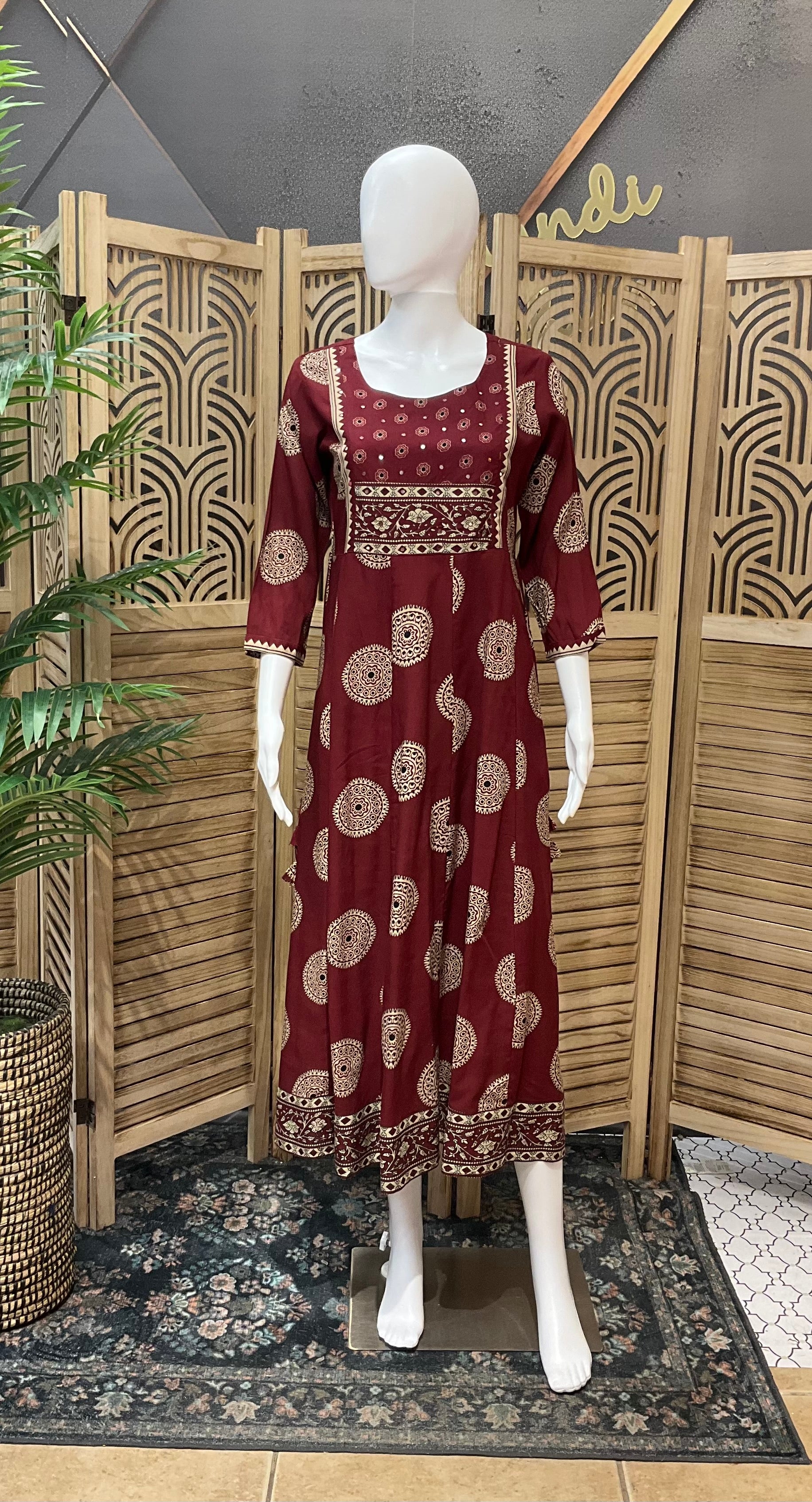 Maroon Anarkali long kurti