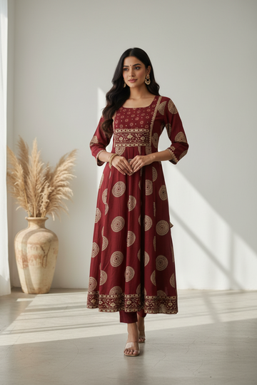 Maroon Anarkali long kurti