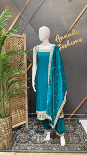 Blue Party wear Sleeveless Kurti set