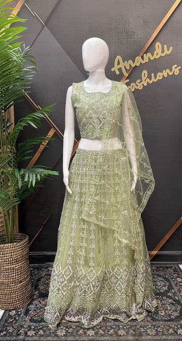 Net Lehenga Set with Heavy Embroidery - Party & Wedding Wear