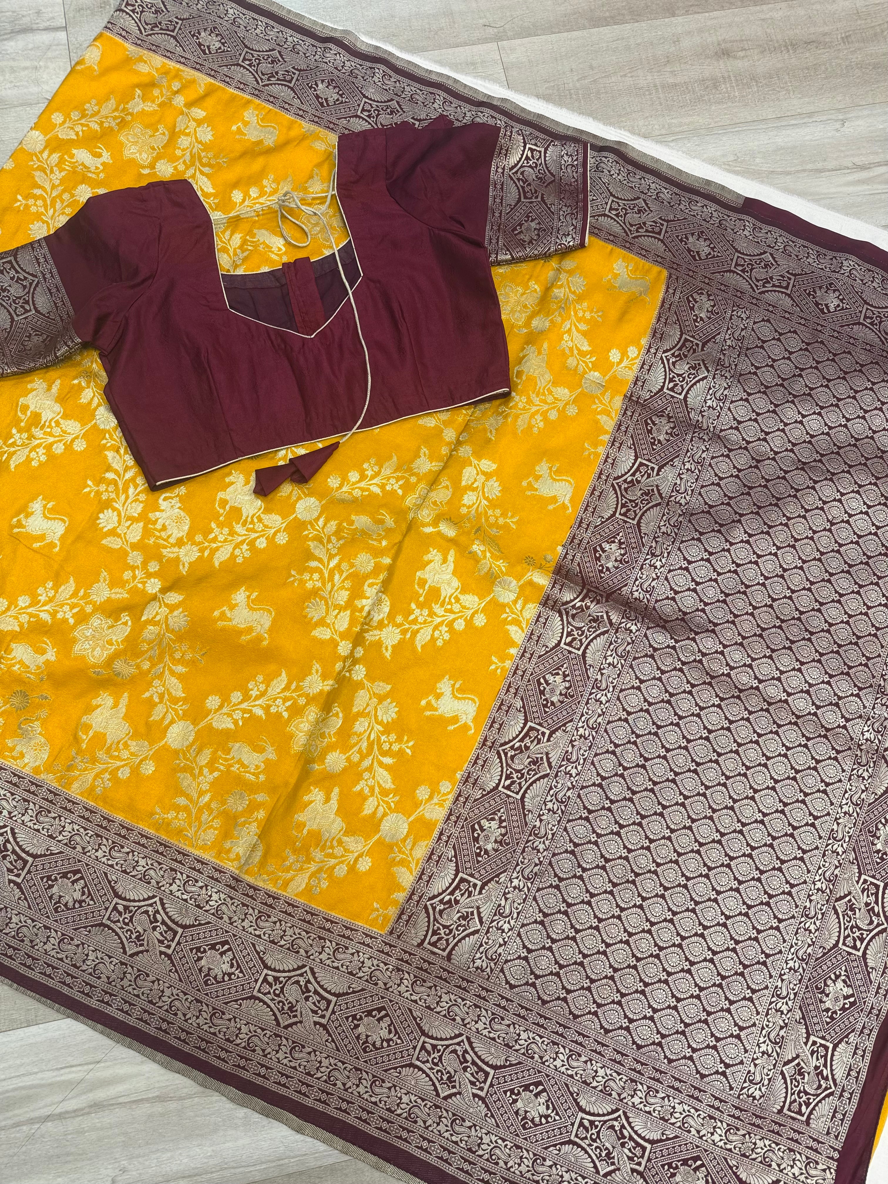 Yellow Saree with Stitched Blouse