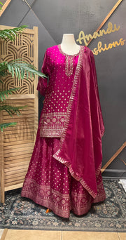Plus Size Wine Lehenga with Long Blouse