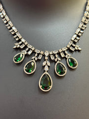 Black Metal Party Wear CZ Necklace set with Emeralds