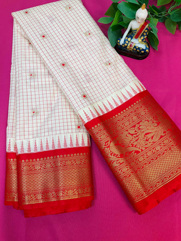 Semi Gadwal Silk Checks Saree