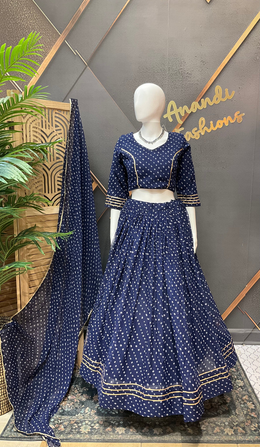 Women's Blue Bandhani Lehenga Set