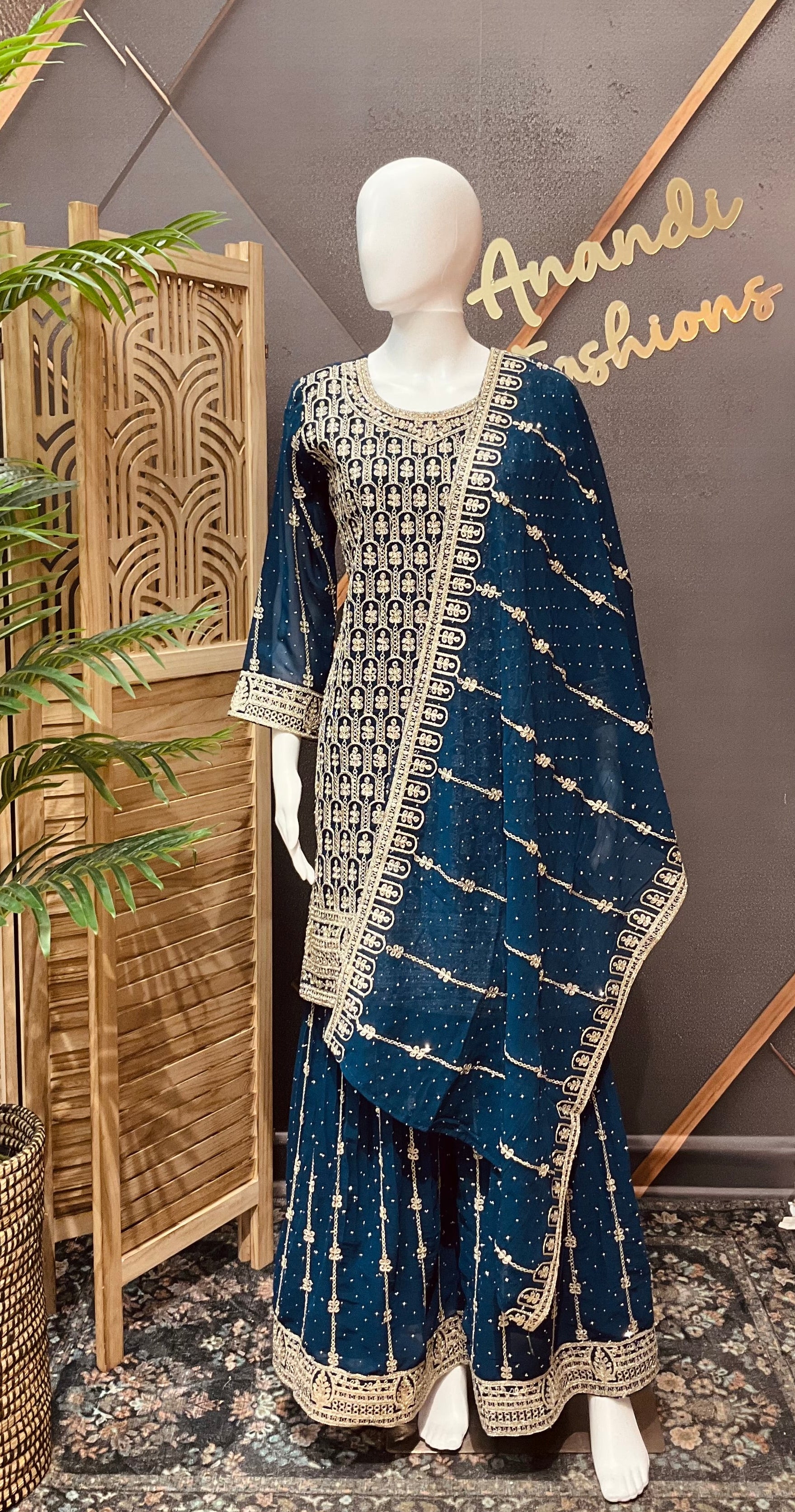 Teal Blue Party Wear Sharara set