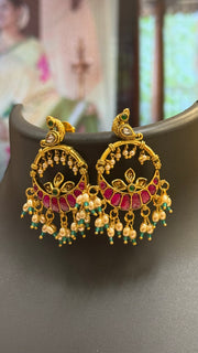 Chandbali Jadau Kundan Peacock Earrings