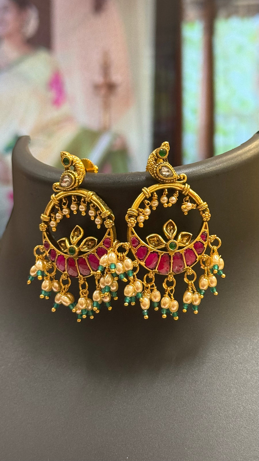 Chandbali Jadau Kundan Peacock Earrings