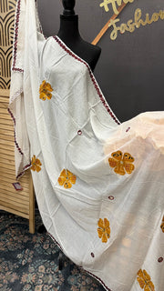 White Pure Khadi Cotton mirror dupatta -  - Anandi Fashions