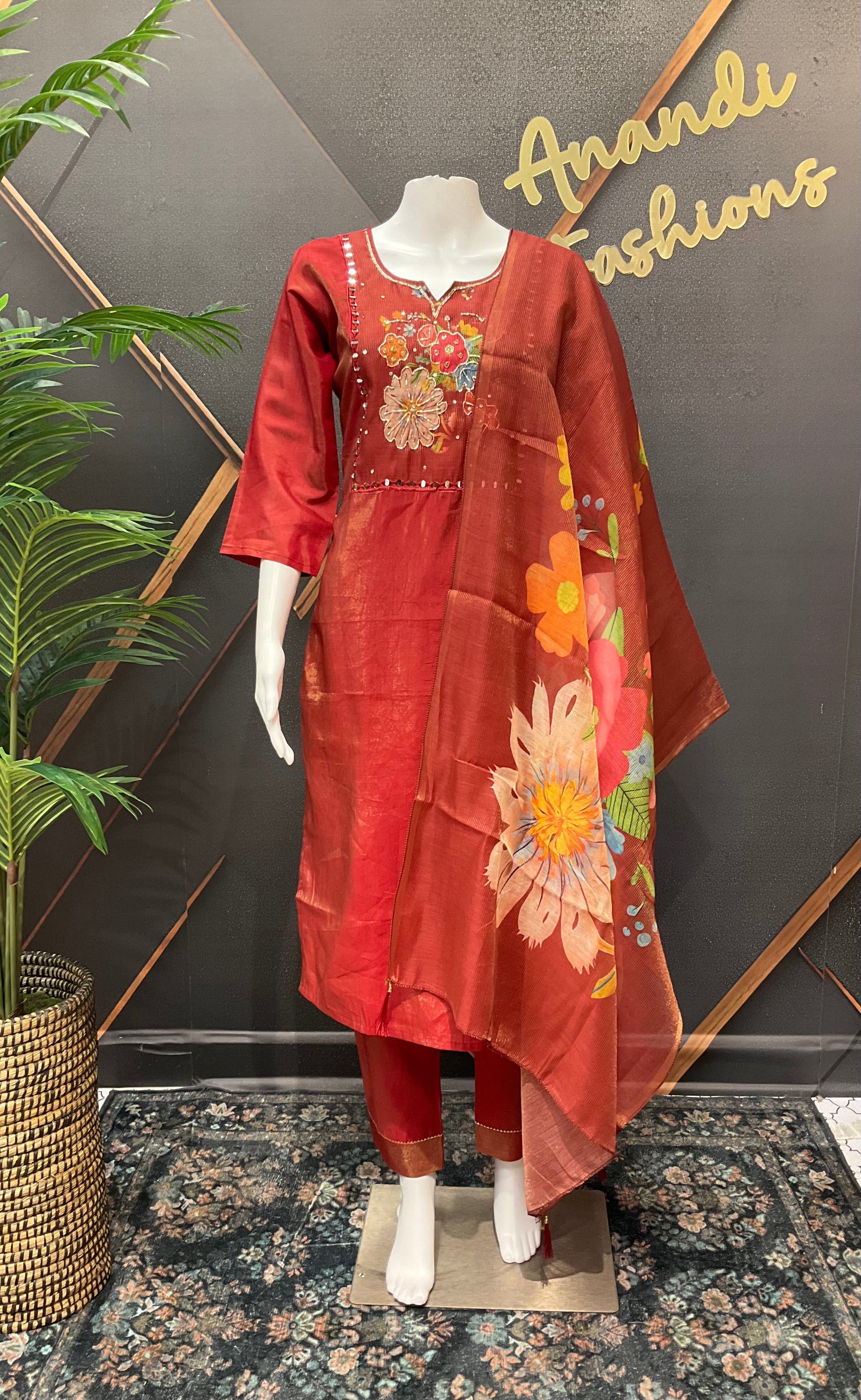 Maroon- Party Wear Tissue Kurti set