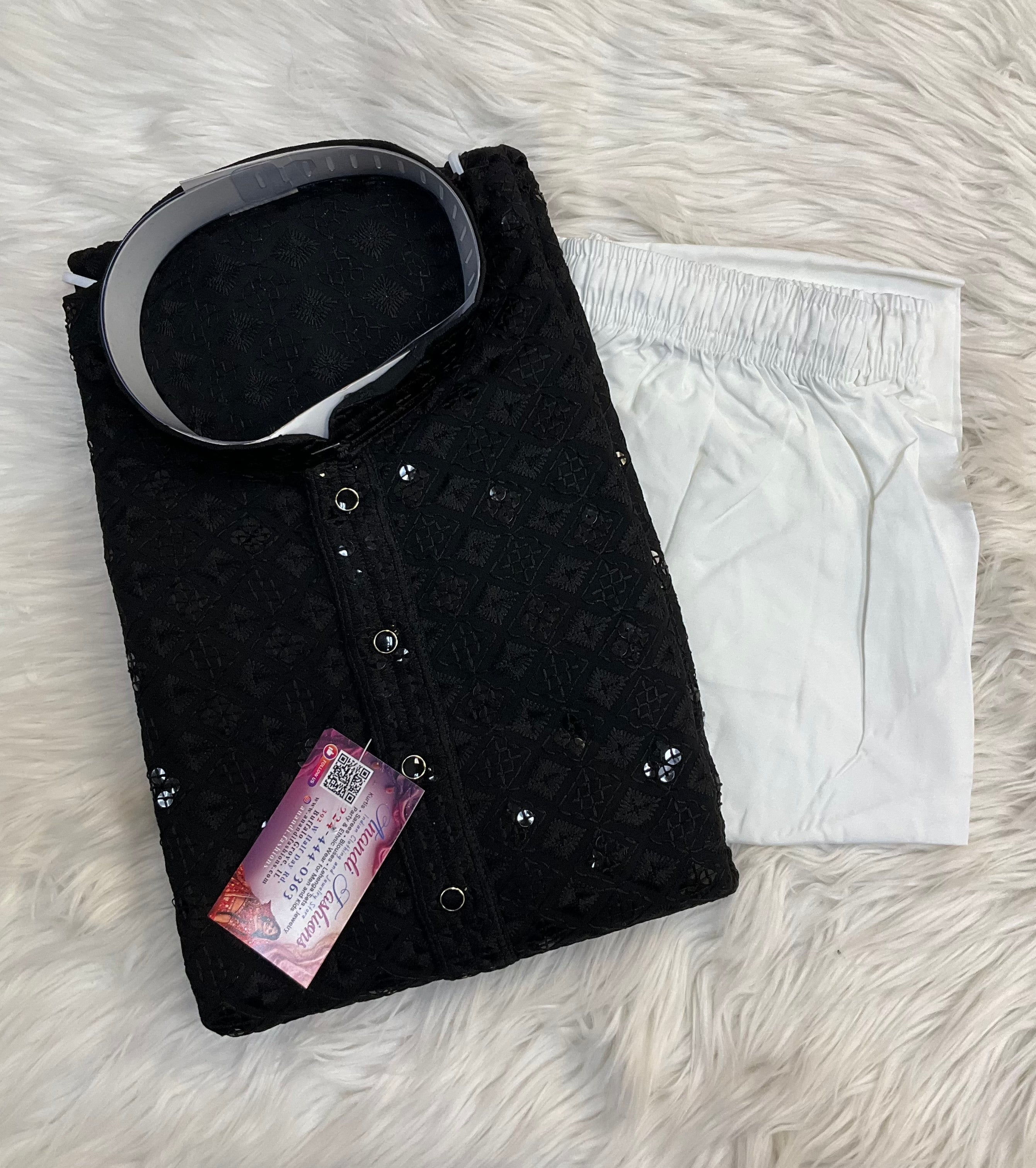 Black Chikankari Work Mens kurta set - Mens - Kurta Set - Anandi Fashions