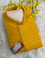 Men’s Yellow Chikankari Sequin Kurta Set