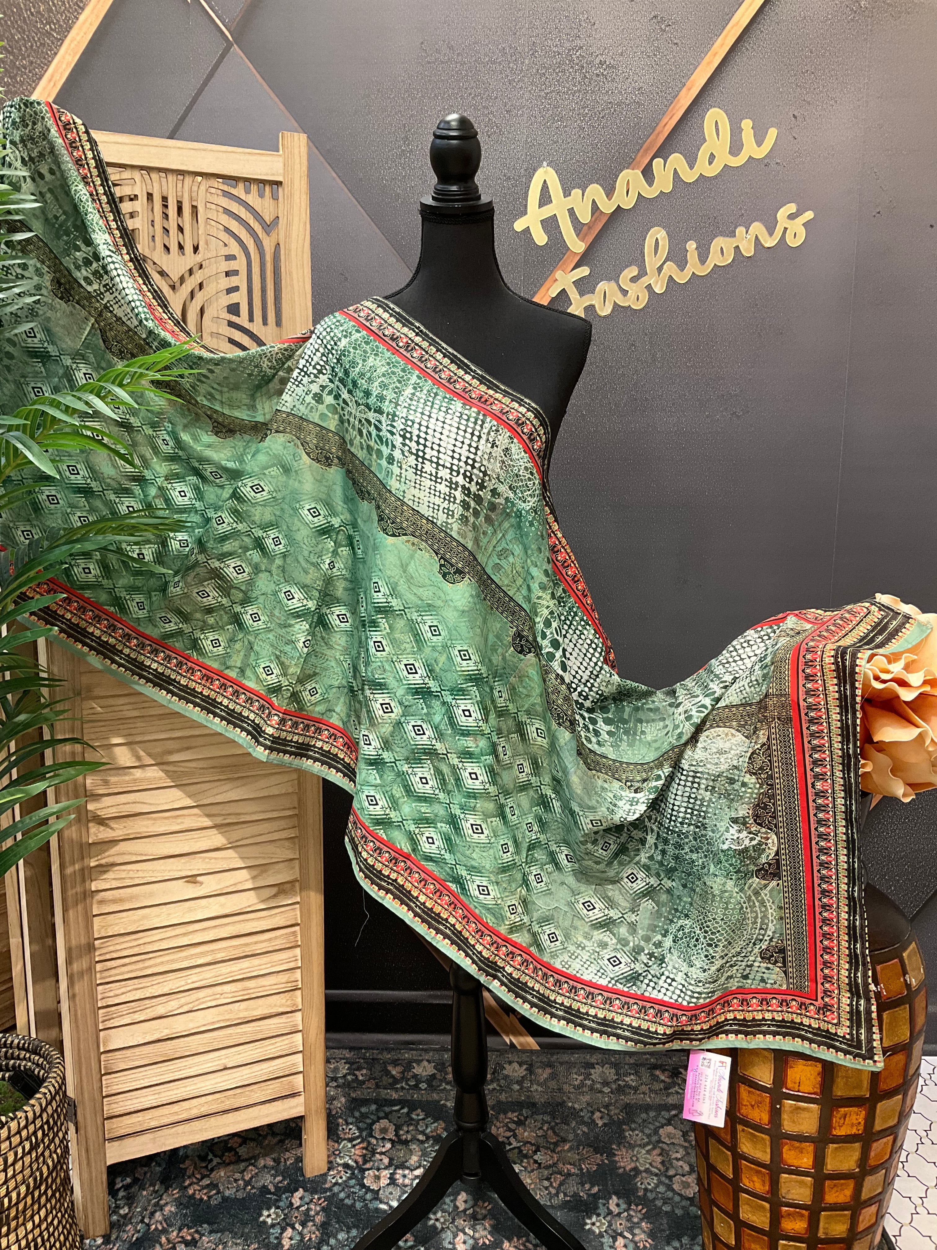Digital print Green Dupatta