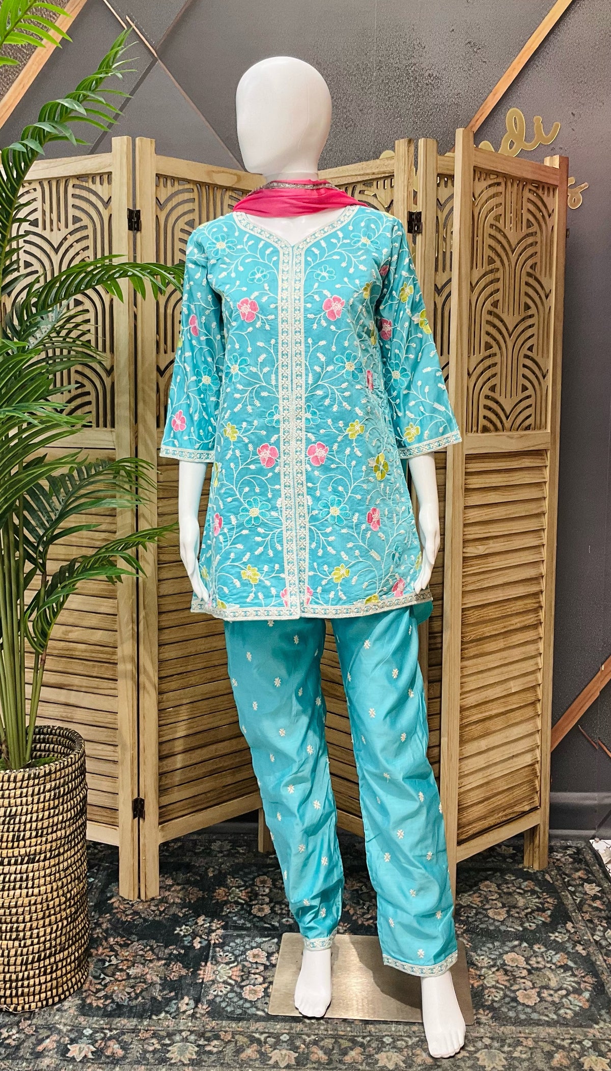 Teenage Girls Blue Co- ord set with Embroidery work