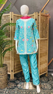 Teenage Girls Blue Embroidered Co-ord Set