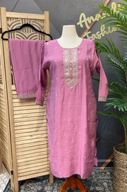 Plus Size Party Wear Kurti Set - Lavender Roman Silk