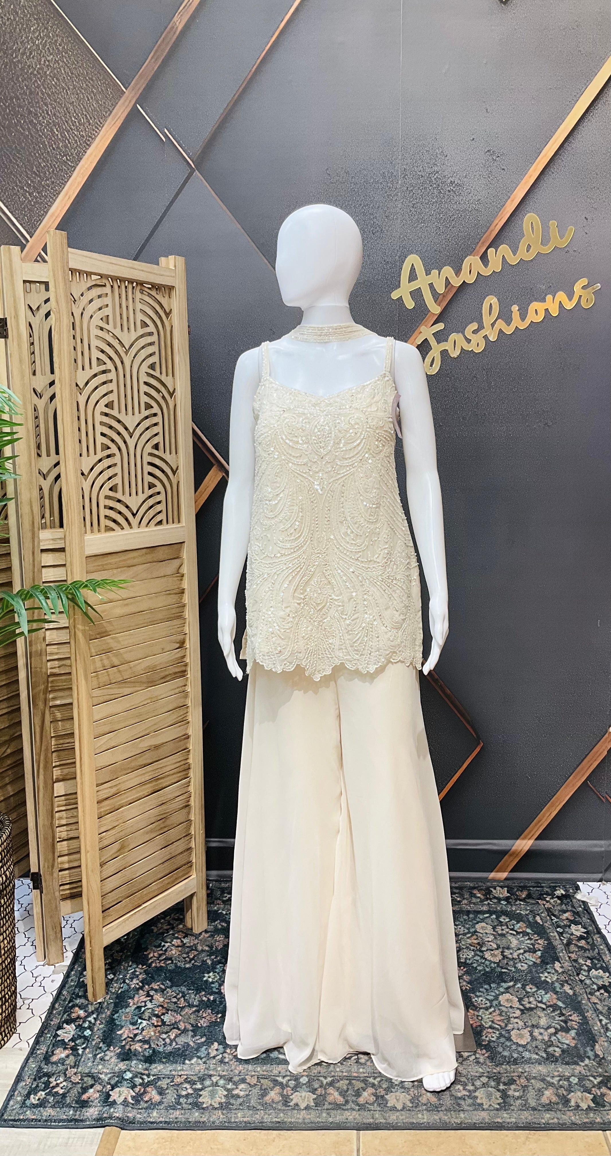 Women's Party Wear White Palazzo Set