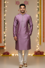 Purple Silk Mens wear kurta set