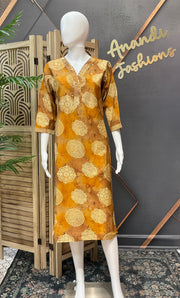 Women’s Mustard Yellow Pure Cotton Printed Kurti