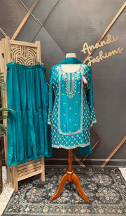 Premium Collections Sea Blue Plus size Sharara set
