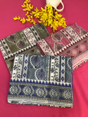 Super Net/ Cotton Printed White Sarees