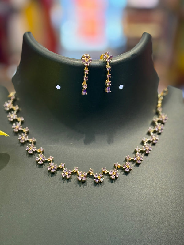 Cute Purple CZ Necklace set