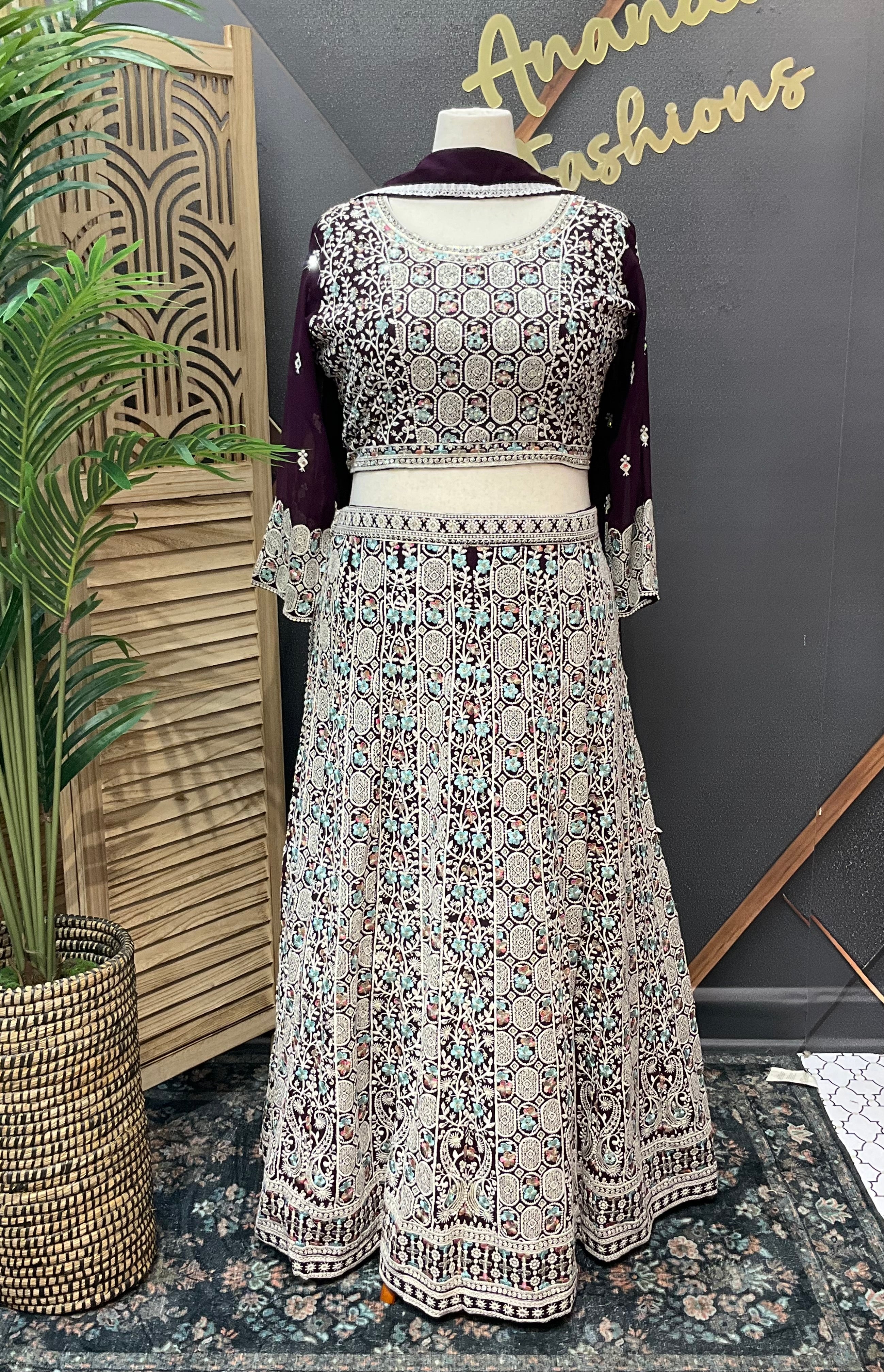 Plus Size - Wine Color -Heavy Work Georgette Lehenga set