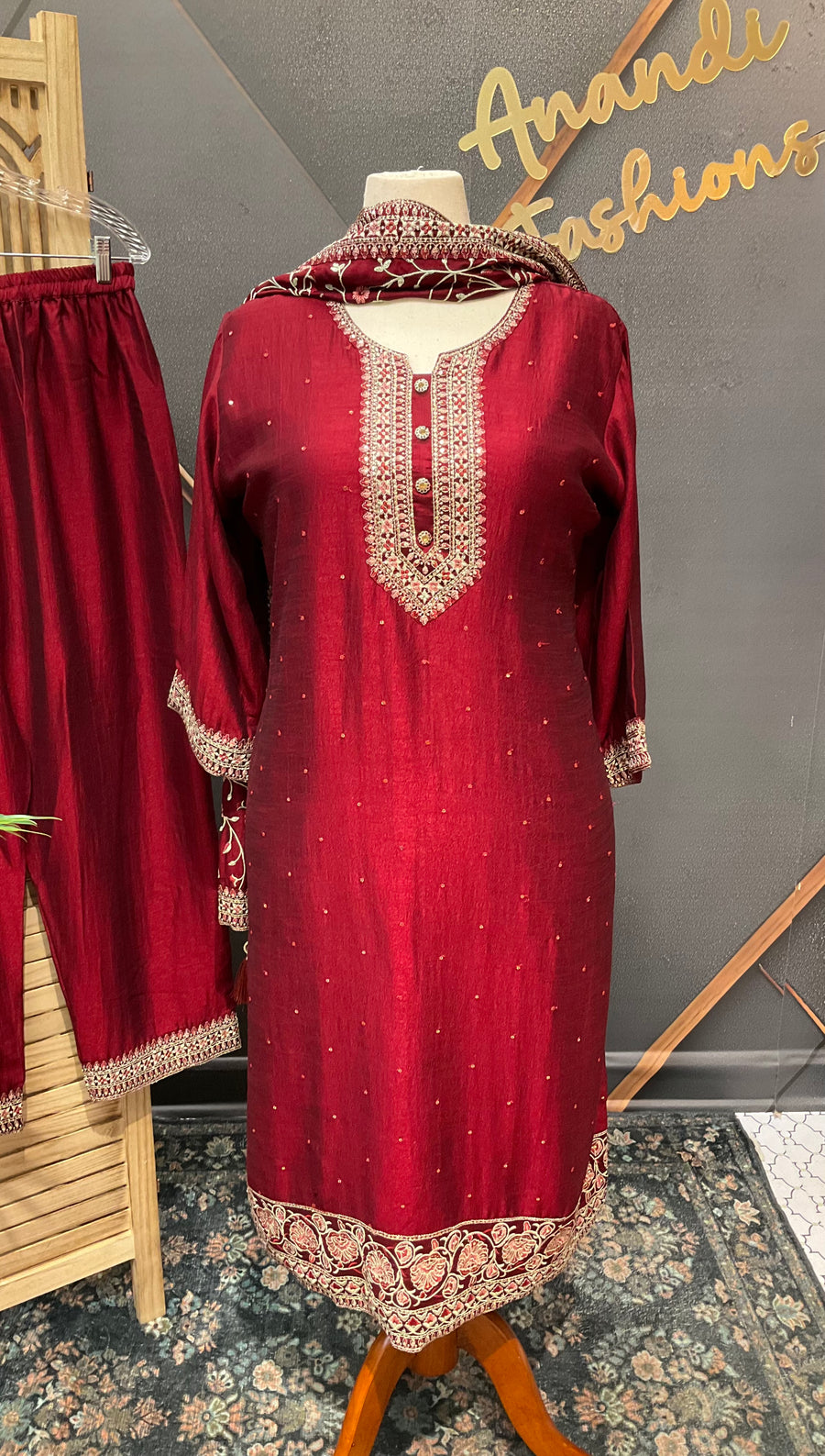 Maroon Plus Size Party Wear Kurti set
