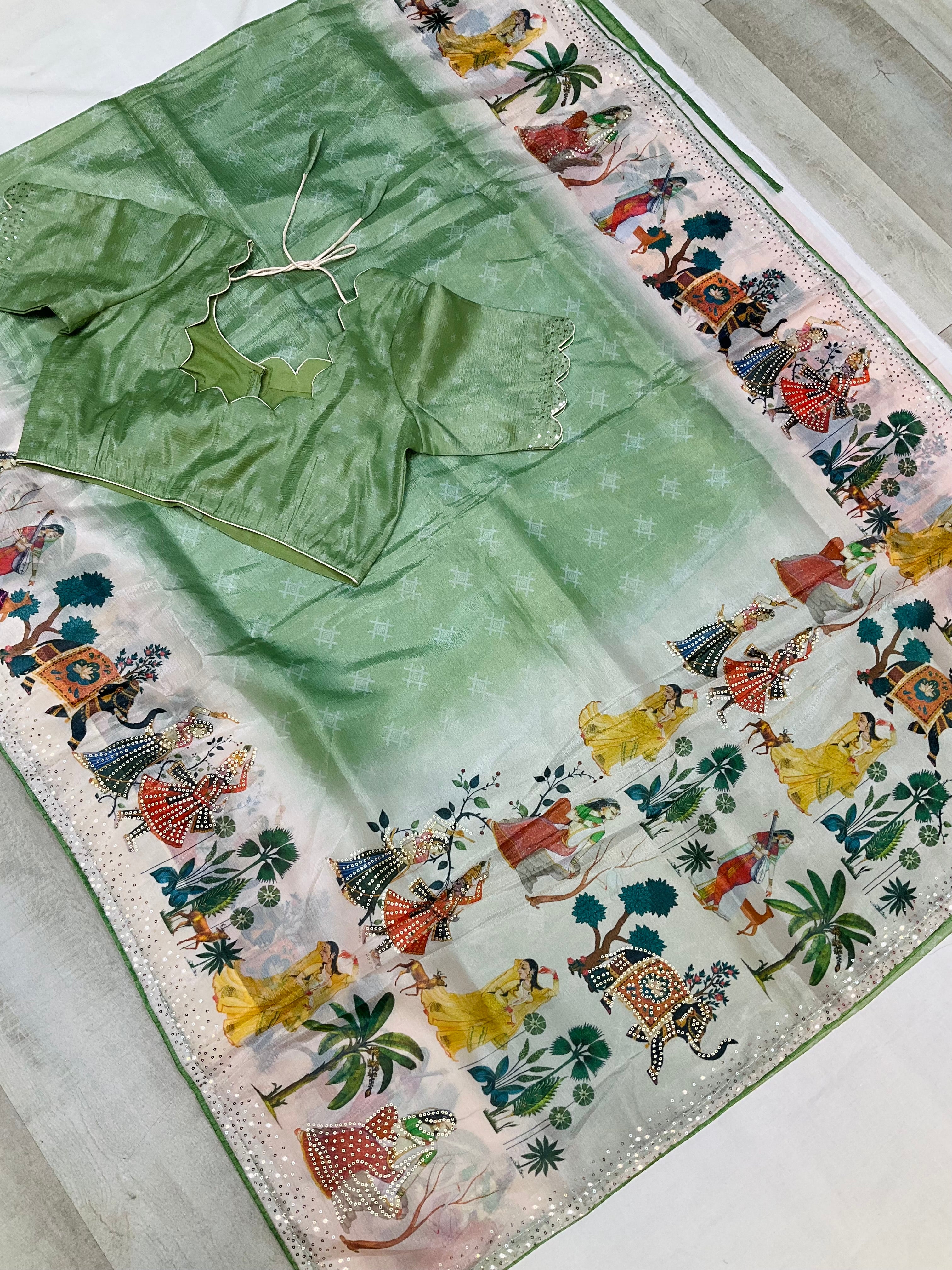 Light Weight Party wear saree with Sttiched blouse- fall pico done